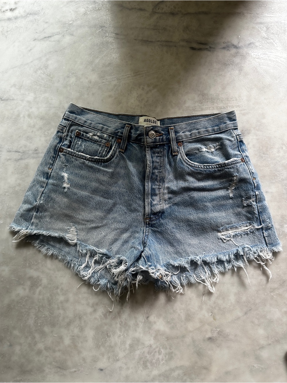 AGOLDE Light Blue Distressed Denim Cutoff Shorts size 27